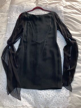Patricia Field Long Sheer Sleeve Black Shift Mini Dress